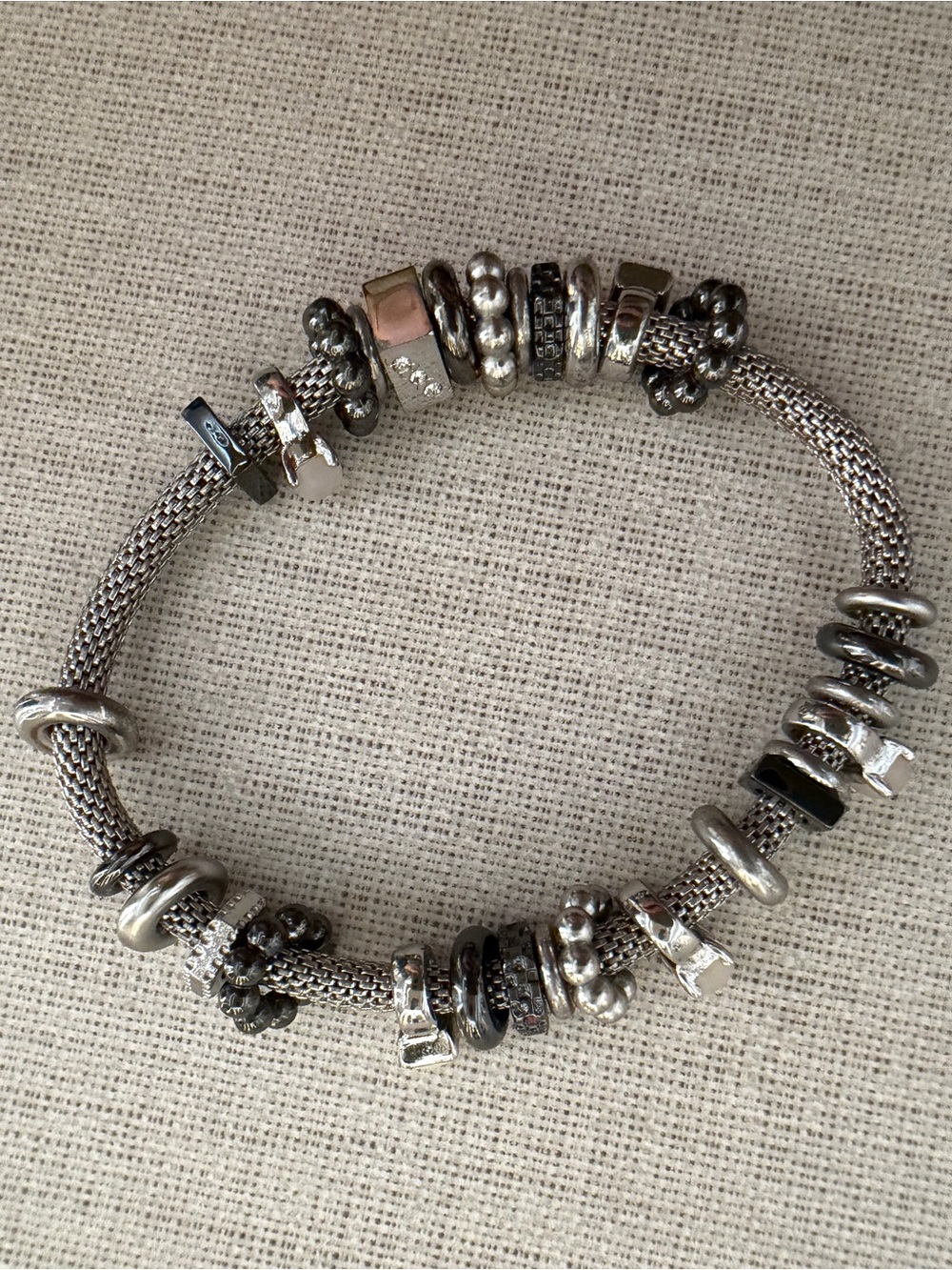 Sterling Silver Charm Bracelet with Mixed Beads